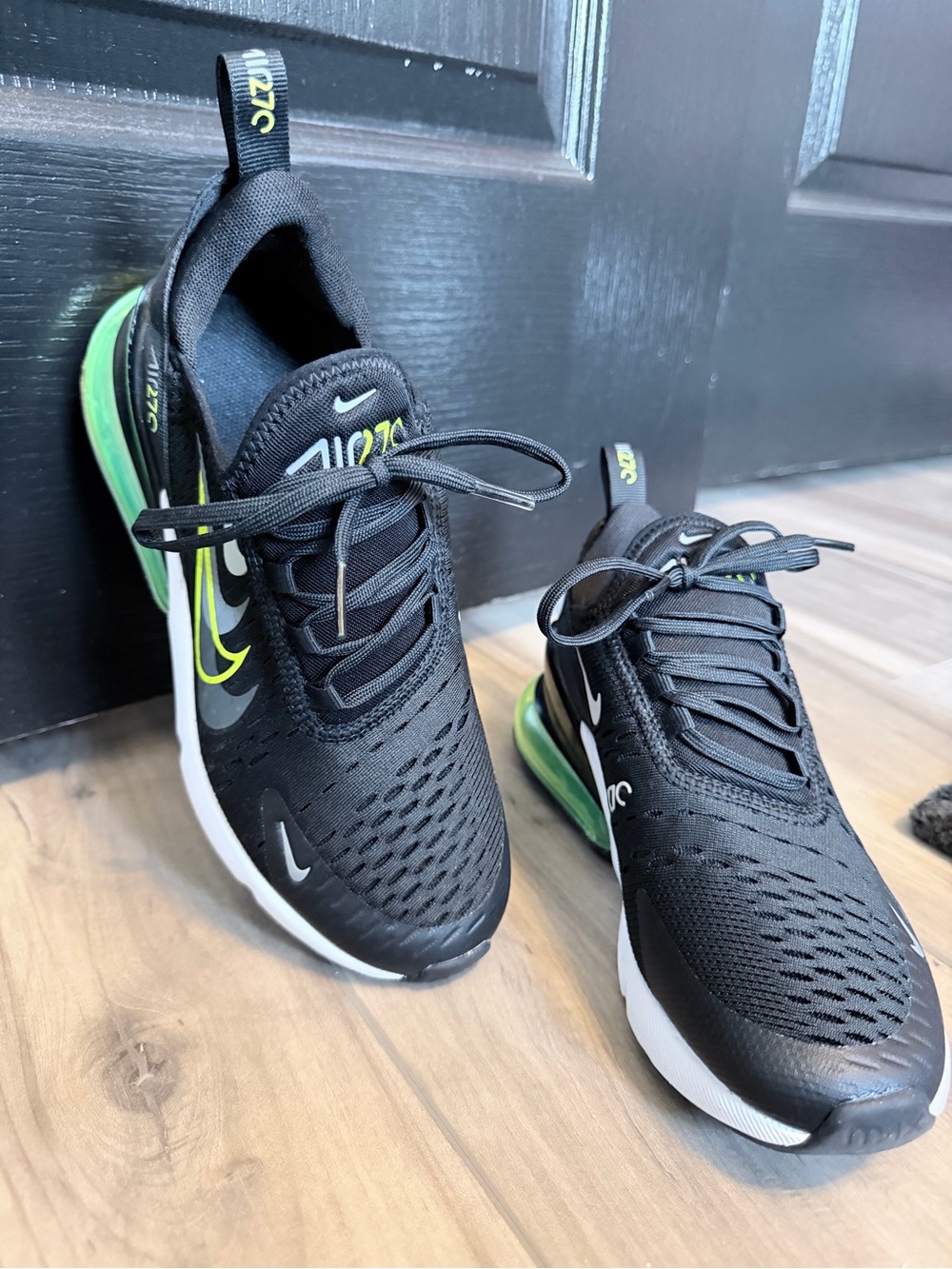Nike Grade School Air Max 270 Black and Neon Green Sneakers